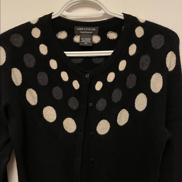 Lord & Taylor Black Cardigan with Polka Dots Size Medium - Picture 2 of 7